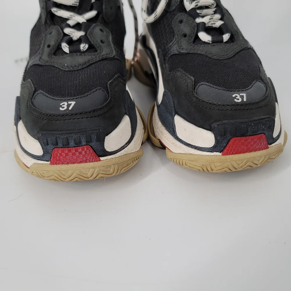 Balenciaga Black Leather Mesh Triple S Sneakers Size 7 HEAVY